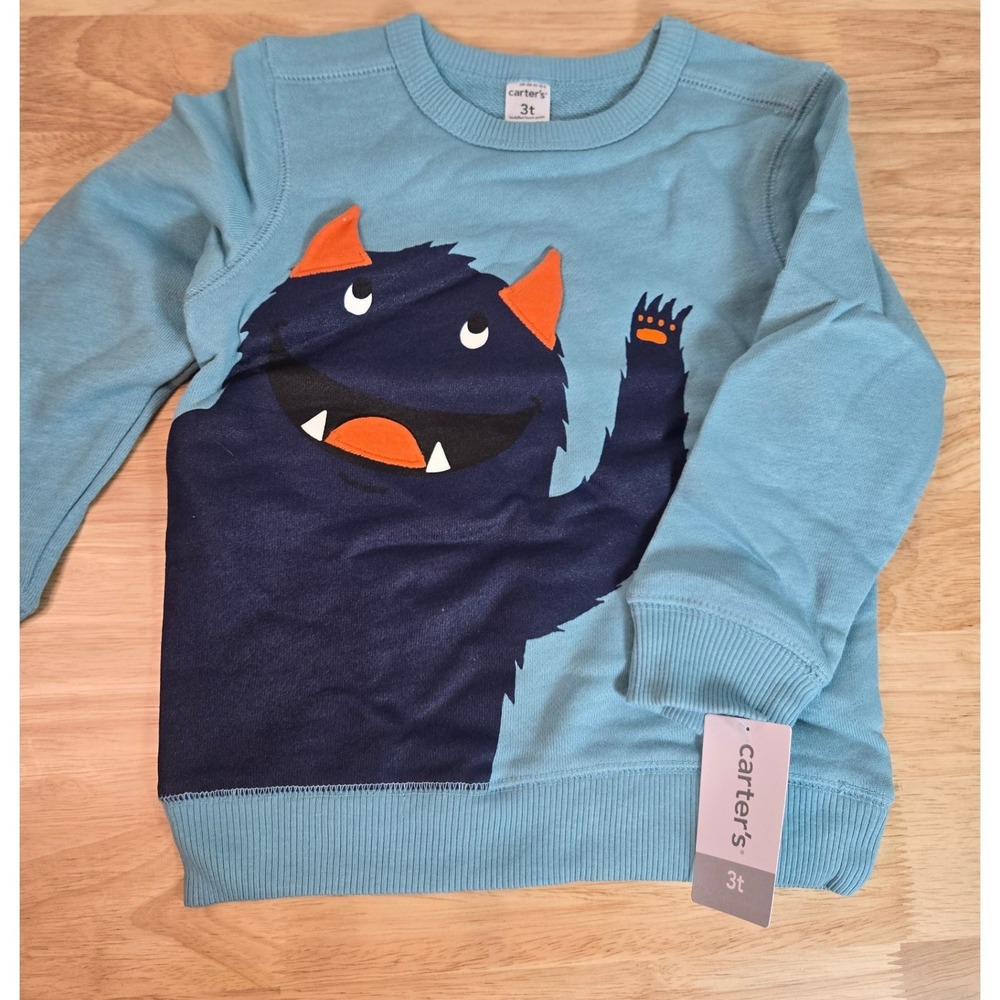Carters Toddler Boys Blue Monster Graphic Sweatshirt 3T NWT